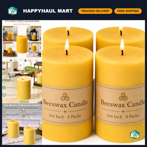 Beeswax pillar candles 3x4 - beeswax,
